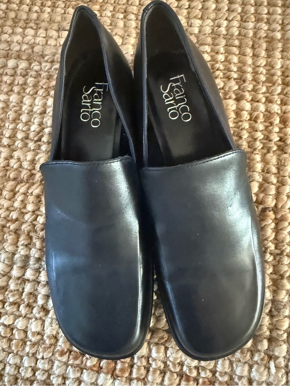 Franco Sarto Womens Bocca Black Leather Slip-On Loafers